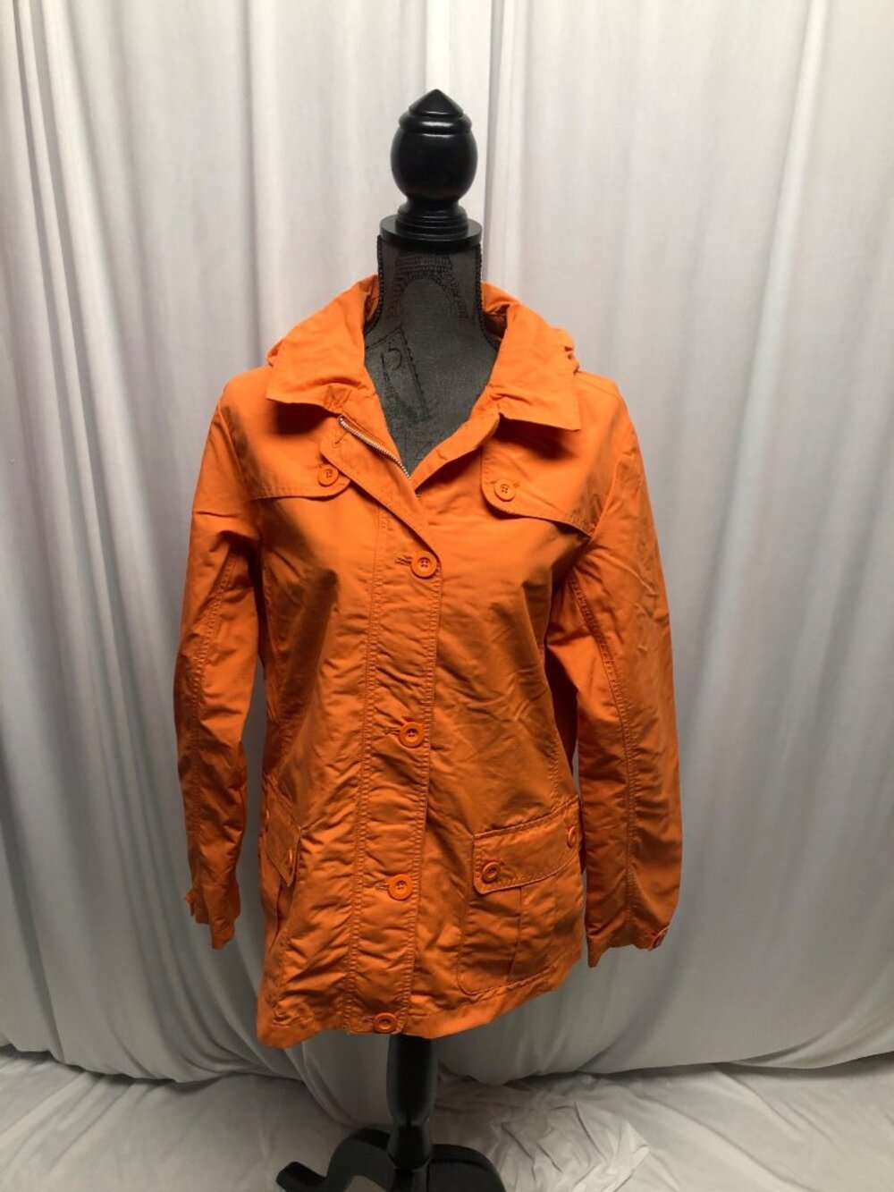 Lands End Orange Hooded Lightweight Jacket Womens Size Medium Water Resistant